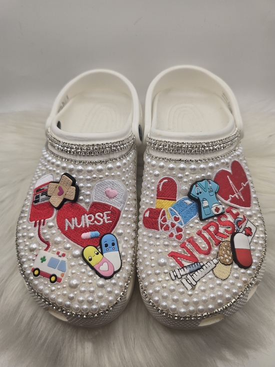 CROCS Shoes - CROCS White Pearl-Embellished Clog